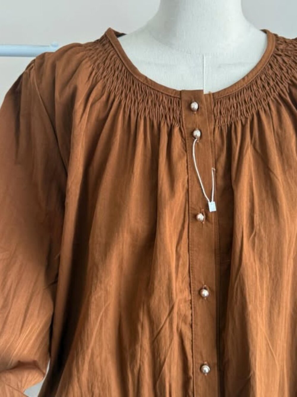 Women's Brown Puff Sleeve Peasant Blouse - Picture 3 of 3